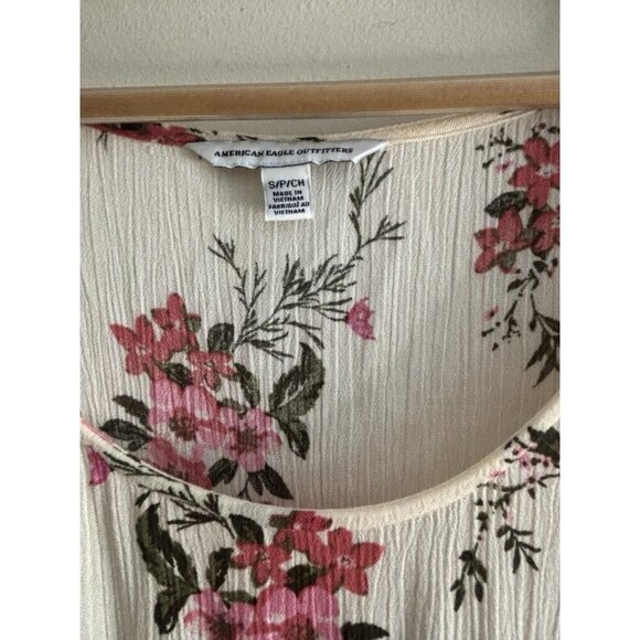 AMERICAN EAGLE Floral Milkmaid Babydoll Mini Dress Small Tiered Cottage Prairie - Picture 3 of 11